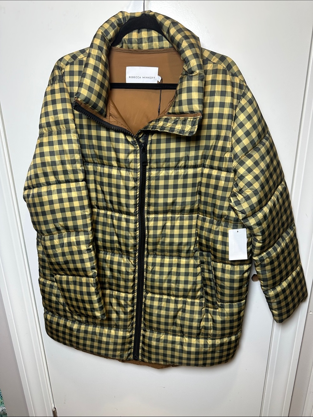 Rebecca Minkoff Yellow and Black Gingham Puffer Jacket (24)